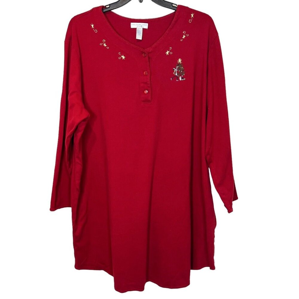 Erika Taylor Woman Intimates Top 2X Holiday Print Sleepwear Long Sleeve‎ Popover